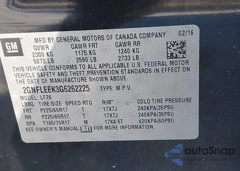 2016 Chevrolet Equinox Ls from USA, damaged, VIN 2GNFLEEK3G6262225